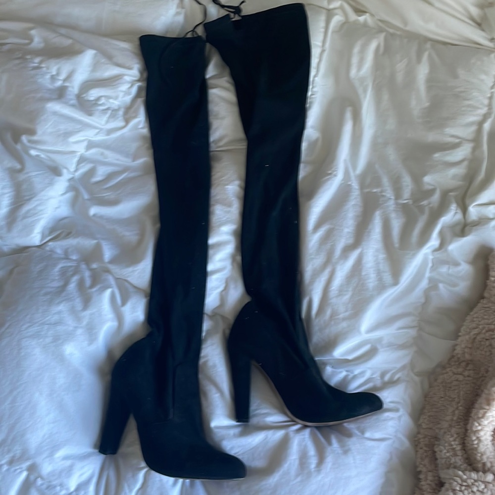 Suede thigh high black boots size 8